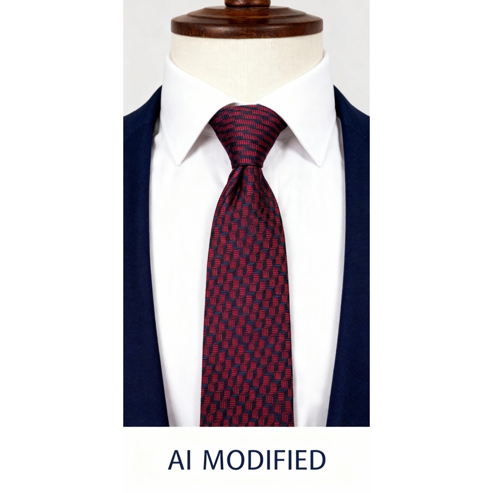 Bijoux Terner Handmade Silk Tie Blue Black Red Geometric Pattern Premium